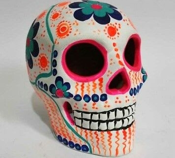 Hand Painted Clay Sugar Skull Sculpture Day of the Dead halloween